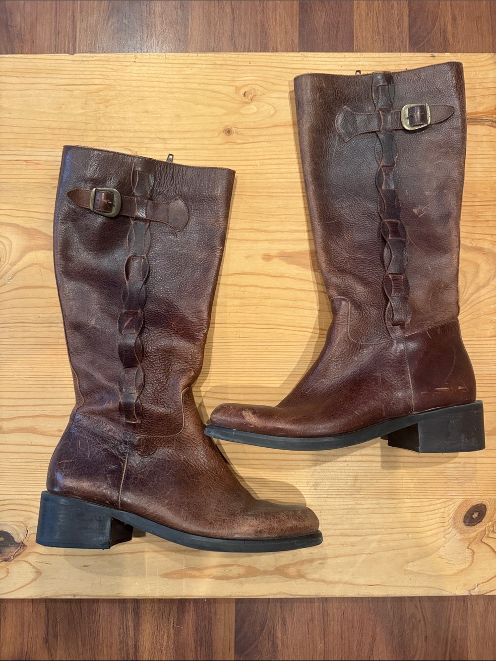 Nicole by Nicole Miller Brown Leather Mid-Calf Buckle Boots